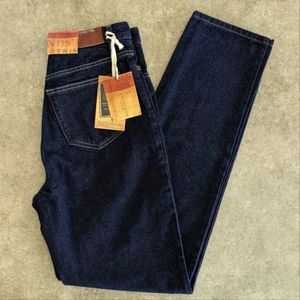 NWT Lands' End women's dark wash relaxed fit tapered leg jeans, size 8 Tall